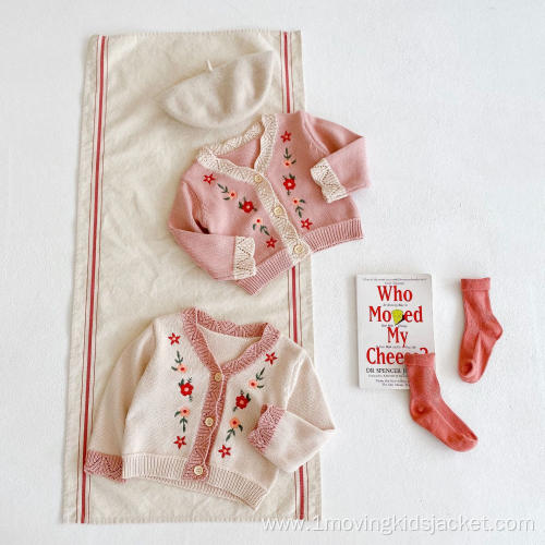 Flower Embroidered Knitted Children's Top Cardigan